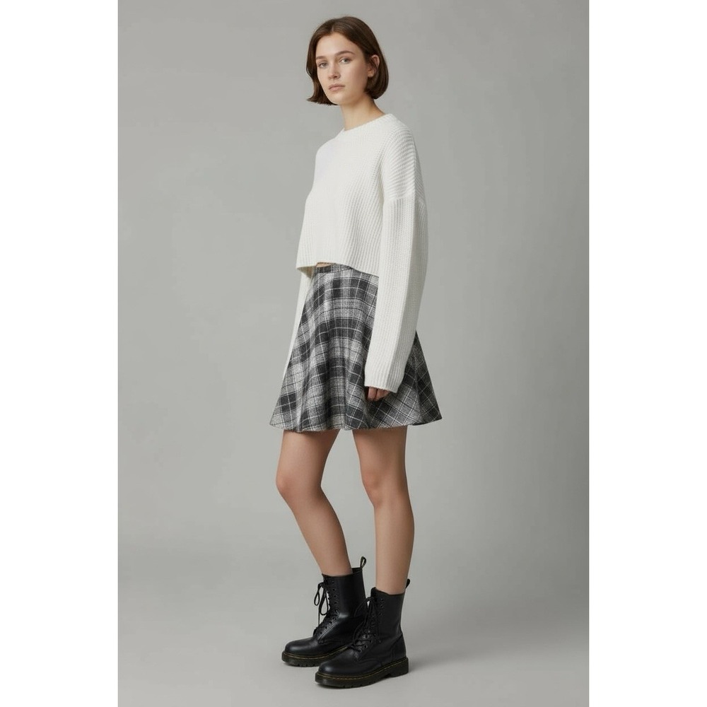 VTG Mini Skirt Flannel Brown Plaid Academia Preppy Skater Circle Grunge Small